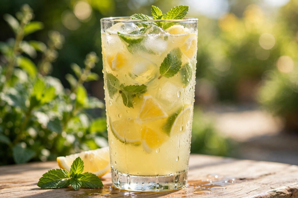 Homemade citrus lemonade with mint and ice