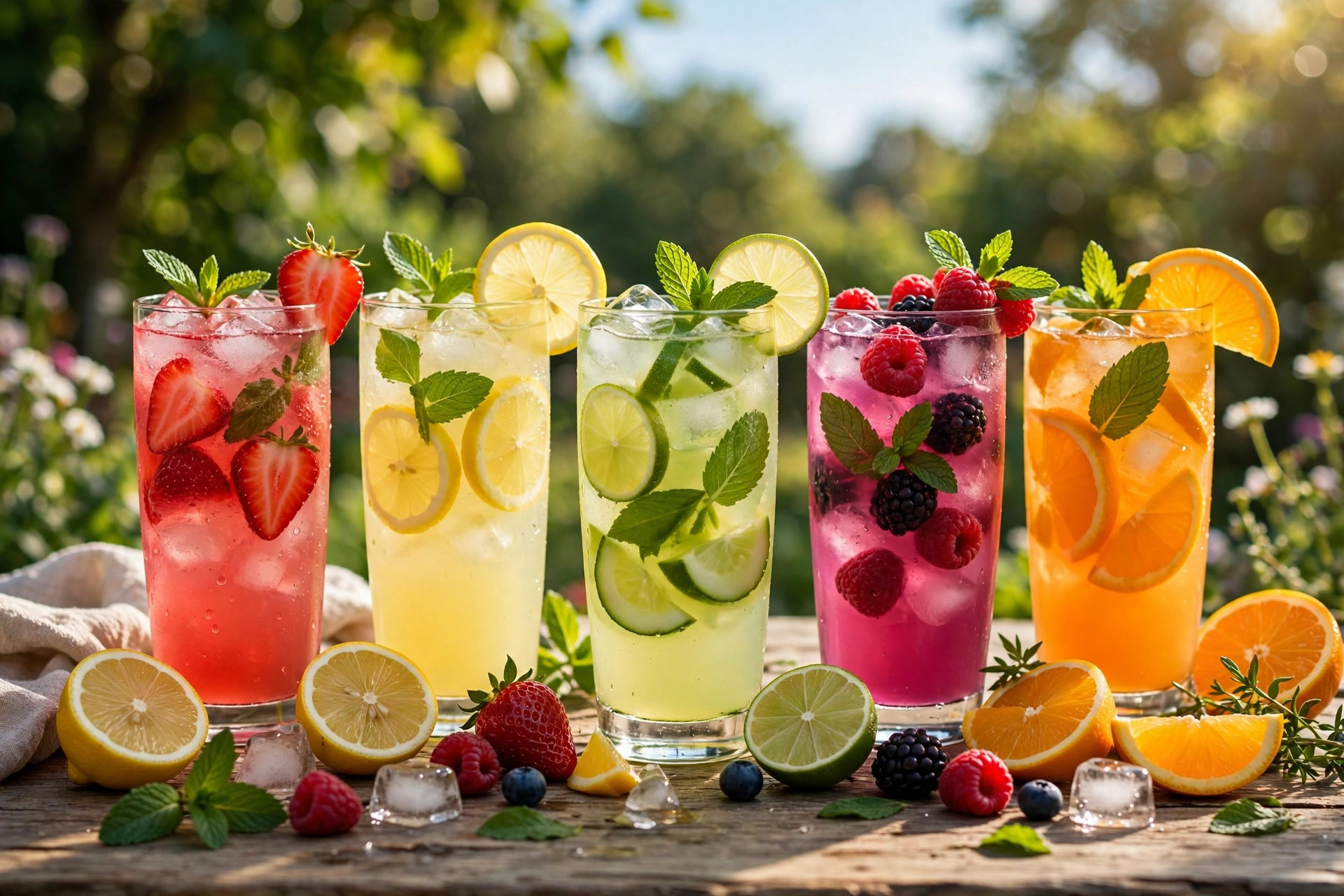Refreshing homemade summer coolers and lemonades with mint and citrus